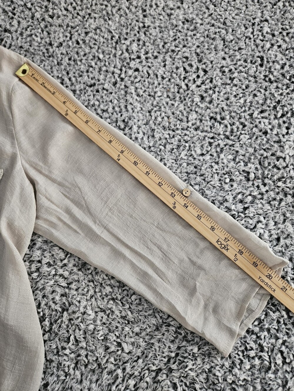 I.N. Studio Taupe Blouse 1X Roll Tab Sleeve Button Front Lace Woman Plus Top - Picture 12 of 14